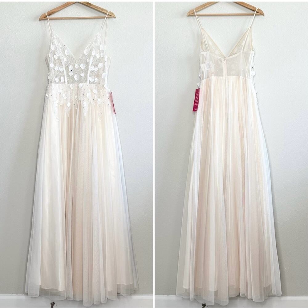 Gianni Binni Floral Lace Tulle Maxi Dress Ivory NWT $289 Size Juniors 5/US Small